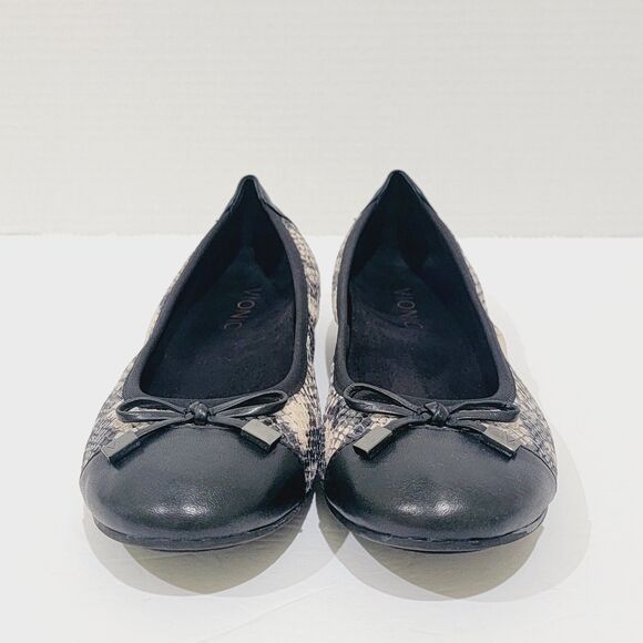 Vionic Minna Ballet Flats Women's 6 Snakeskin Cap Toe Natural Snake Black Shoes - Picture 4 of 14